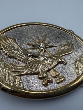 Eagle Sun Golden Sunburst Tree Western Cowboy Rodeo 80s Vintage Belt Buckle